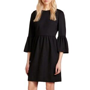 CLUB MONACO Loalla Dress, Dark Blue Viscose Solid Half Bell Sleeve Career, 2